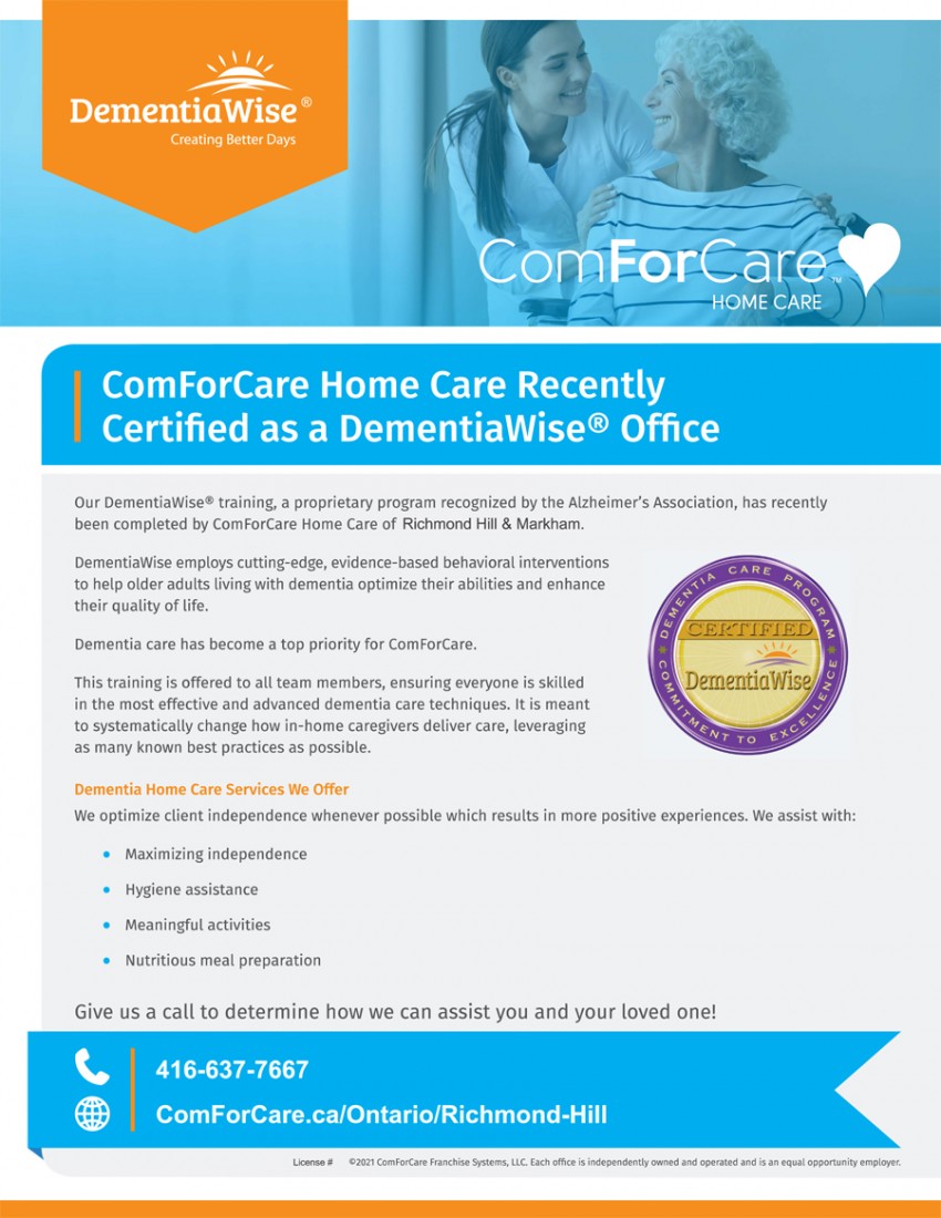DementiaWise certificate providing a brief overview of the program.